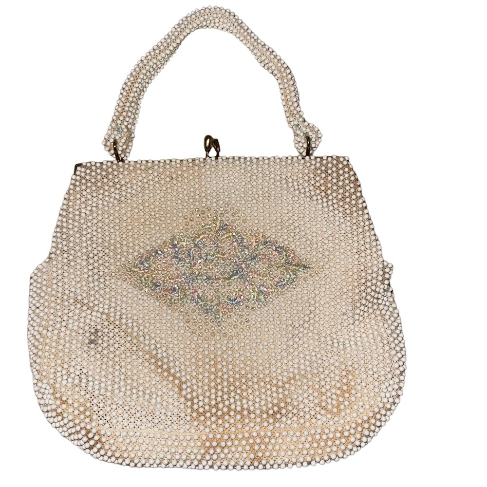 Vintage Corde-Bead Beaded Handbag Women’s Made In The USA Floral Pattern Center